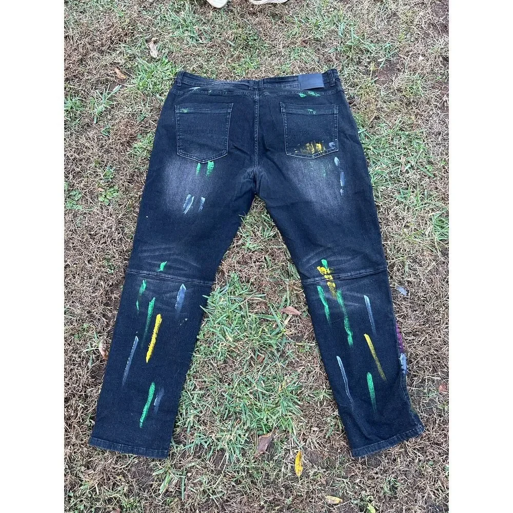Switch Remarkable Premium Denim Distressed Paint Jeans Mens 44x32 Slim Taper Fit